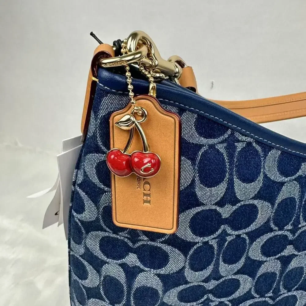 Coach Laurel Large Shoulder Bag Crossbody Signature Gold Denim NWT CY697 - Picture 11 of 11